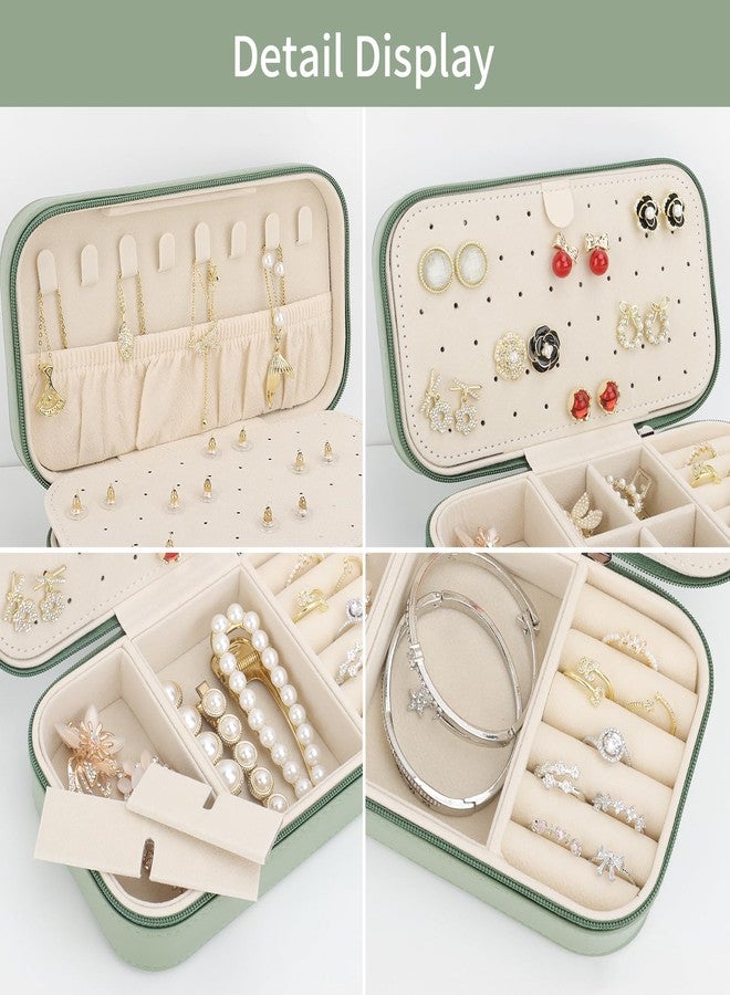 DesignSter Travel Jewelry Box, PU Leather Portable Jewelry Case, Small Jewelry Boxes for Gifts, Travel Jewelry Organizer for Women Rings Earrings Necklaces Bracelets (Avocado Green) - Image 3